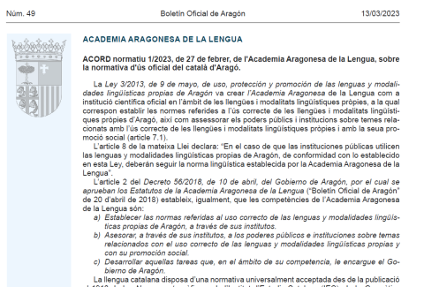 Publicació de l'Acord normatiu al BOA